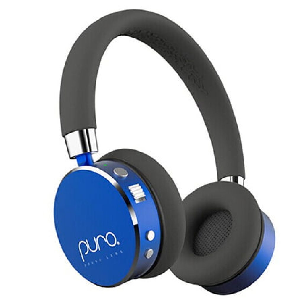 audifonos infantiles inalambricos para niños marca puro sounds color negro con azul